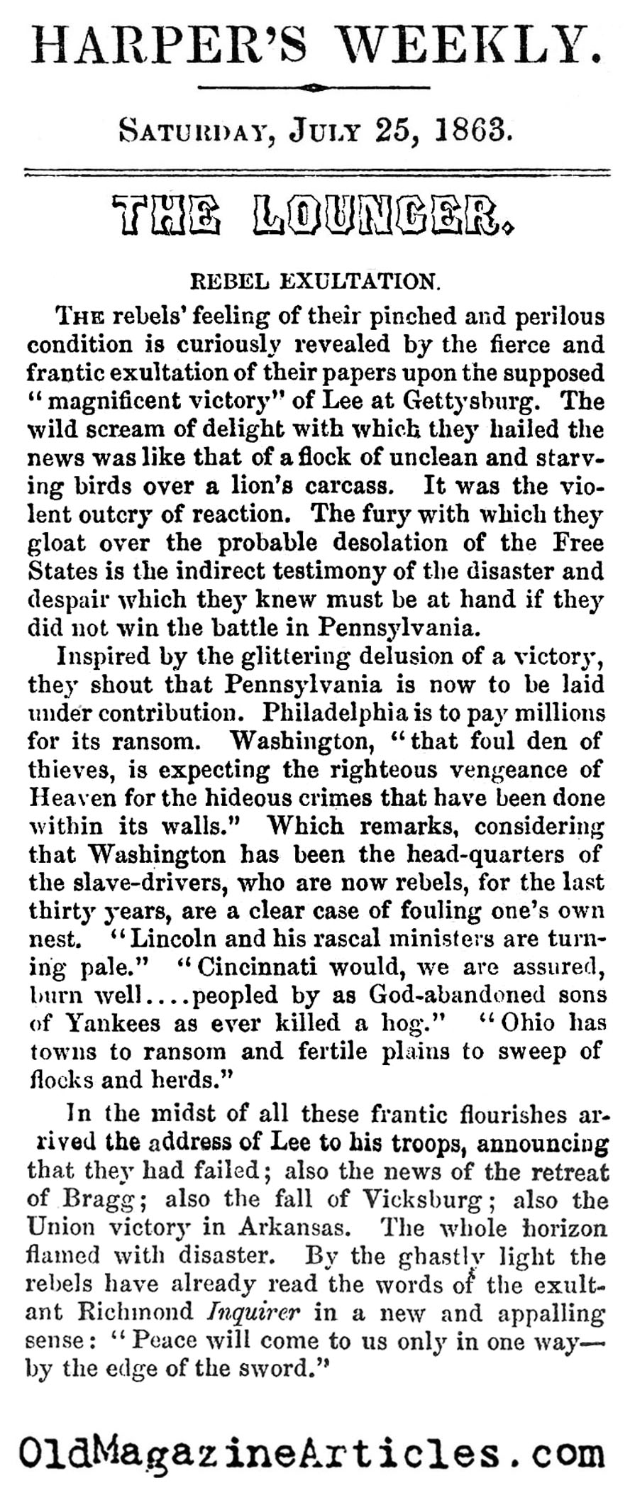 Lee's ''Victory'' at Gettysburg... (Harper's Weekly, 1863)