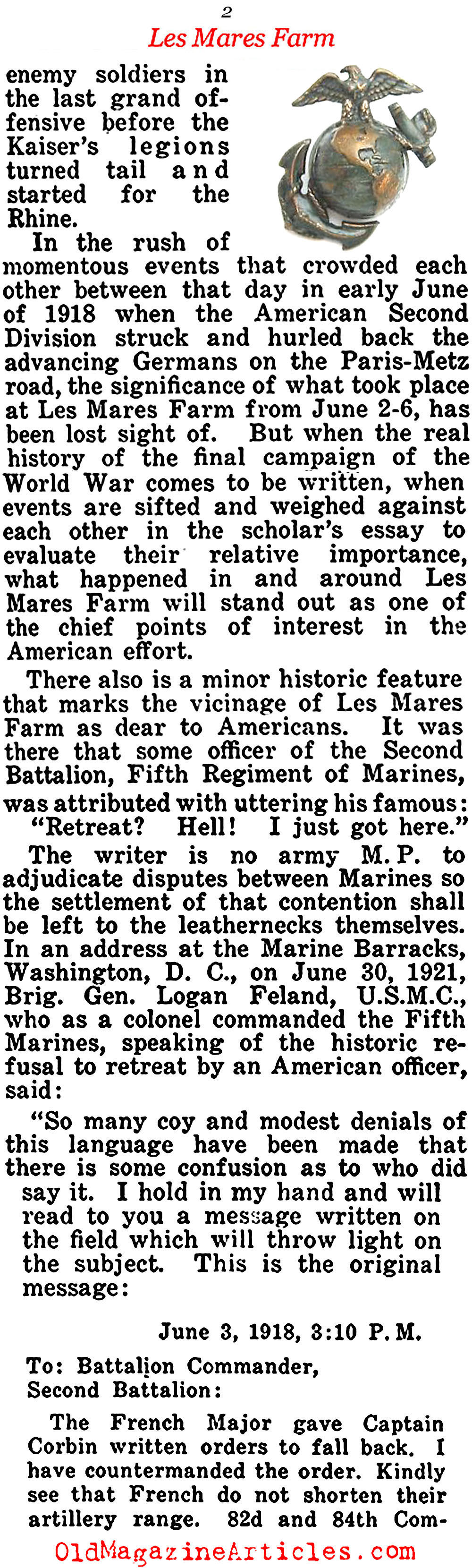 ''RETREAT? HELL!'' (The American Legion Weekly, 1922)