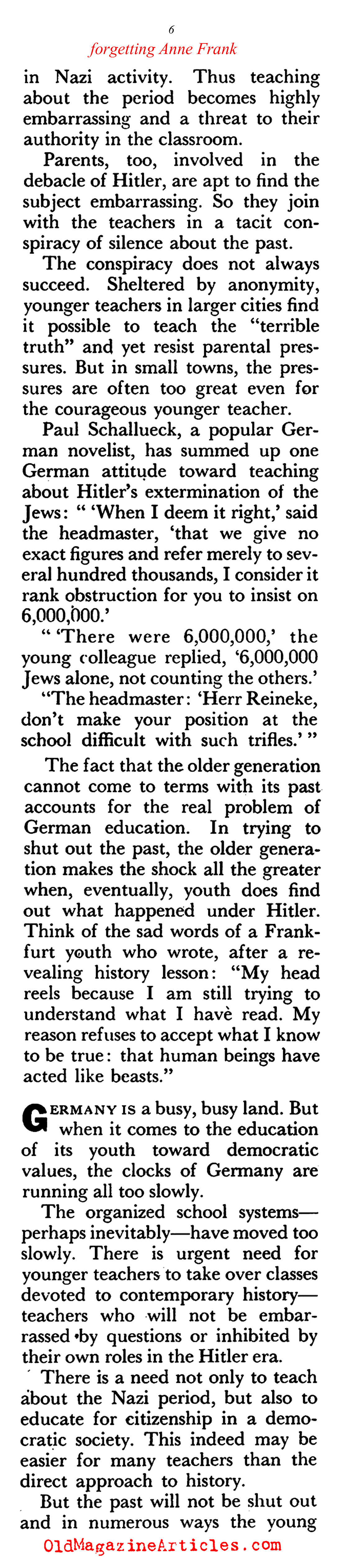 Has Germany Forgotten Anne Frank? (Coronet Magazine, 1960)