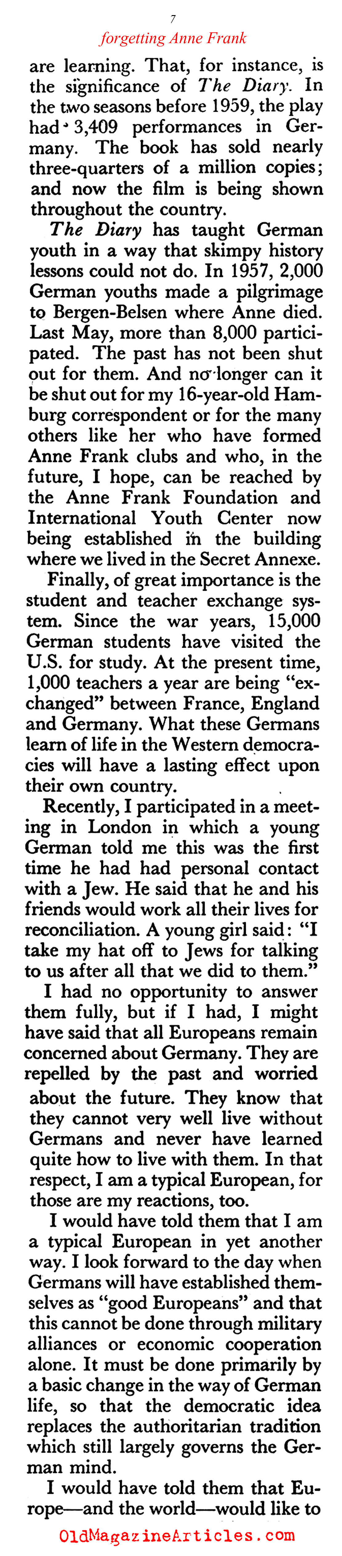 Has Germany Forgotten Anne Frank? (Coronet Magazine, 1960)