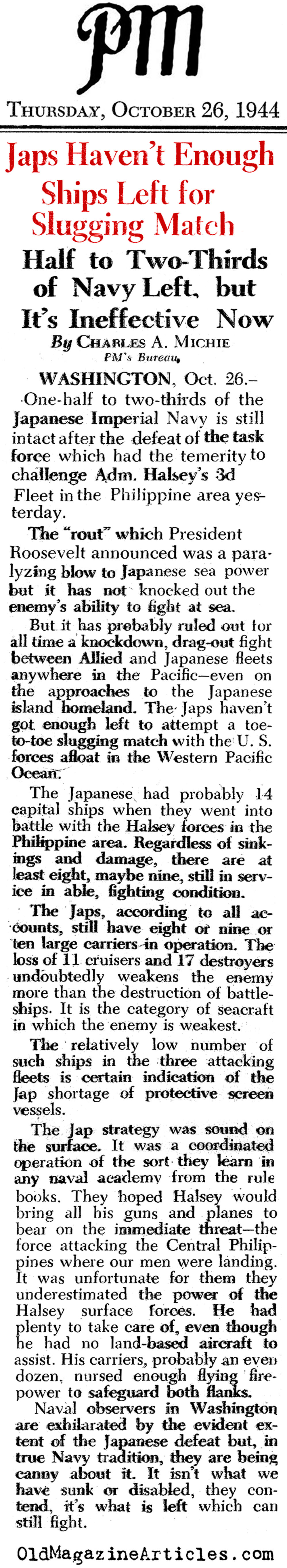 The Japanese Run Out of Ships (PM Tabloid, 1944)
