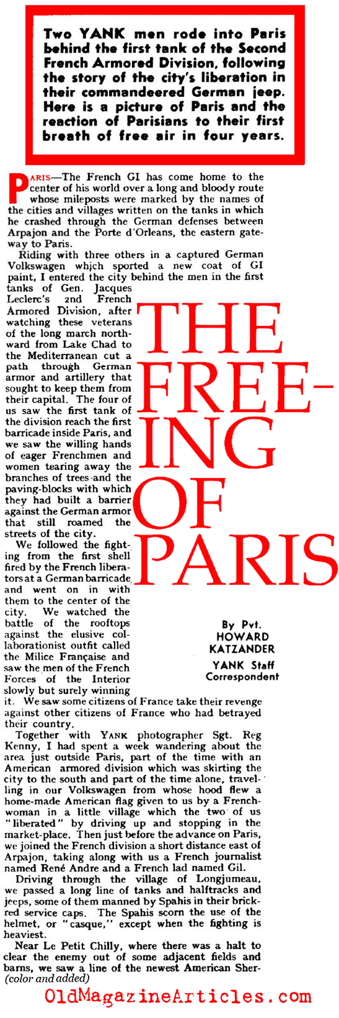 The Liberation of Paris (Yank Magazine, 1944)