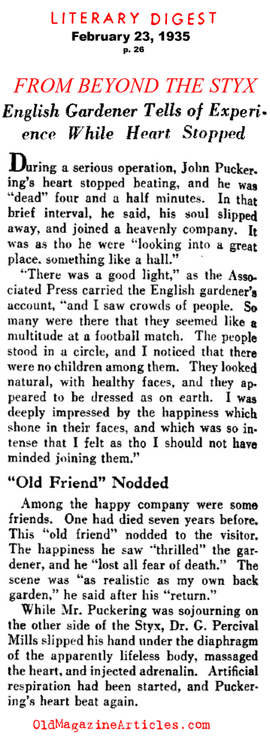 A Near-Death Experience <BR>from the Thirties (Literary Digest, 1935)