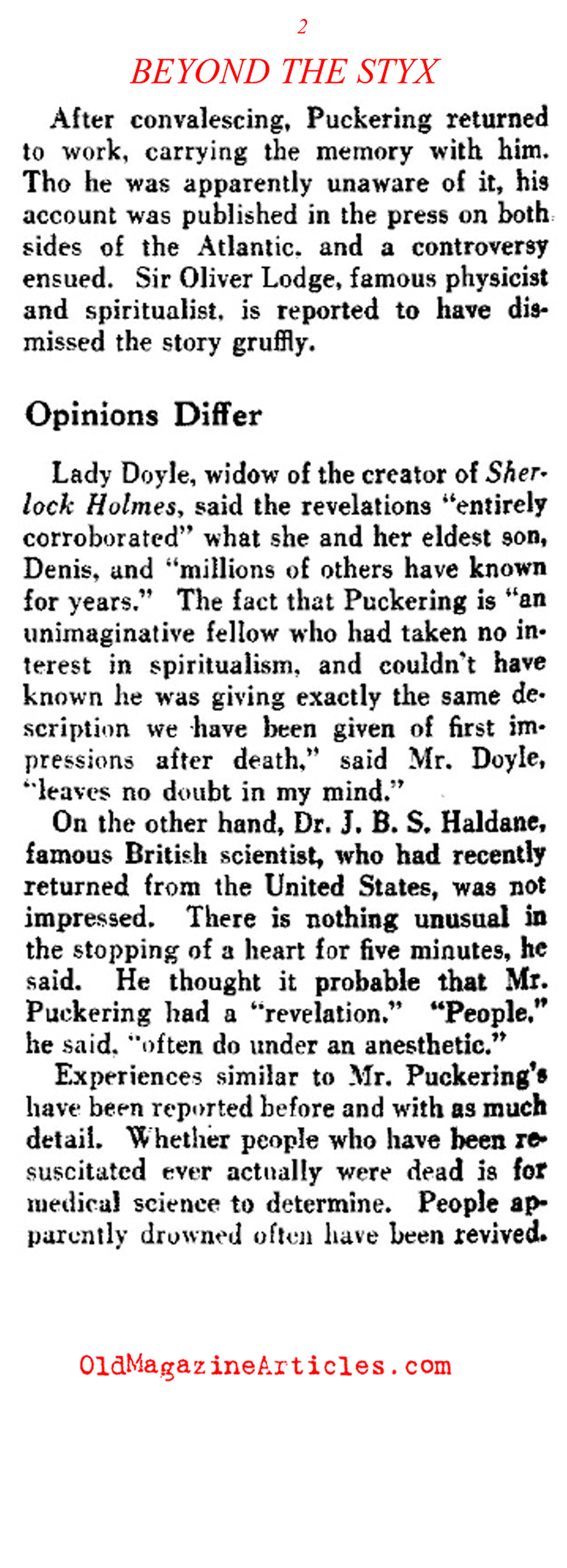 A Near-Death Experience <BR>from the Thirties (Literary Digest, 1935)