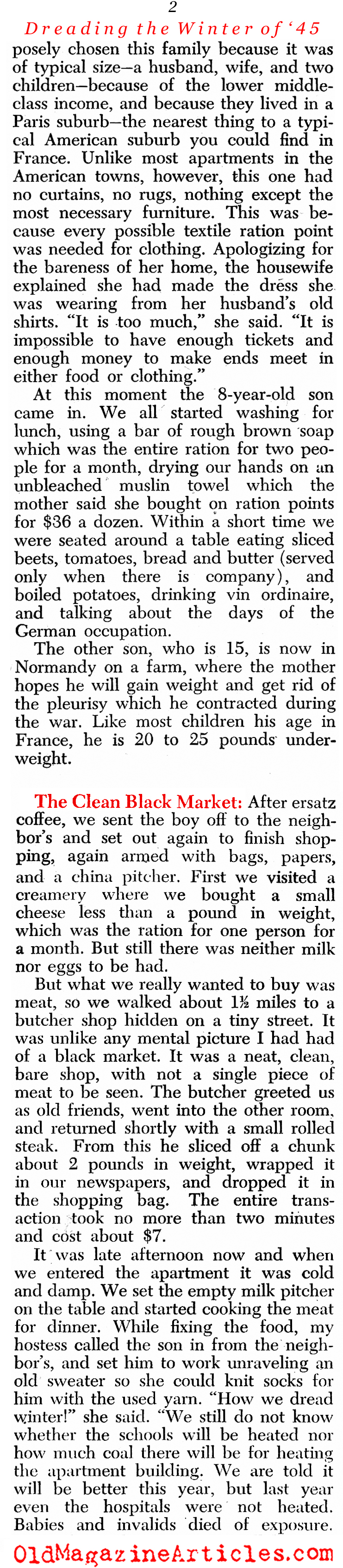 Dreading the Winter (Newsweek Magazine, 1945)