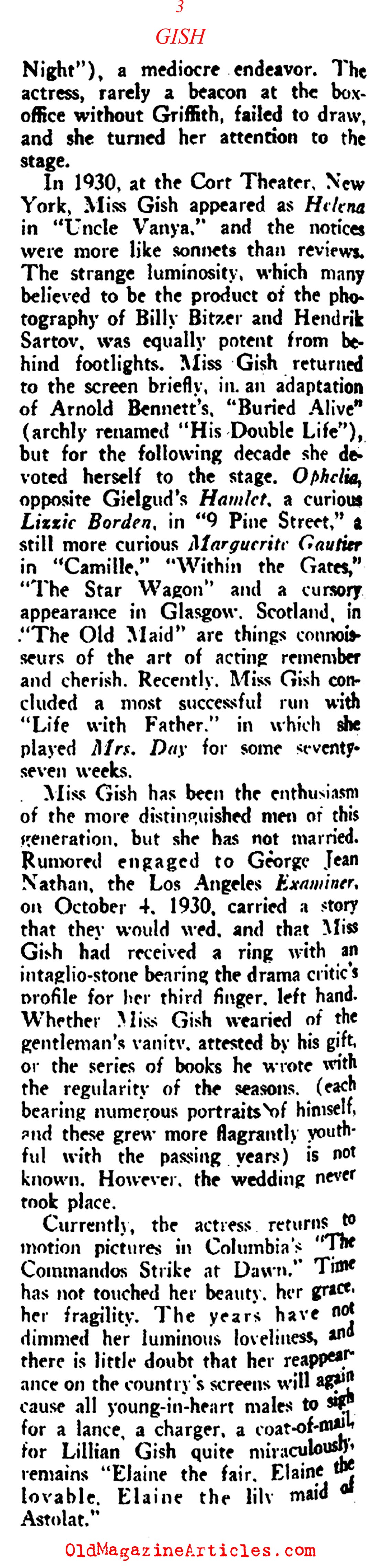 The Career of Lilian Gish<BR> (Rob Wagner's Script Magazine, 1942)
