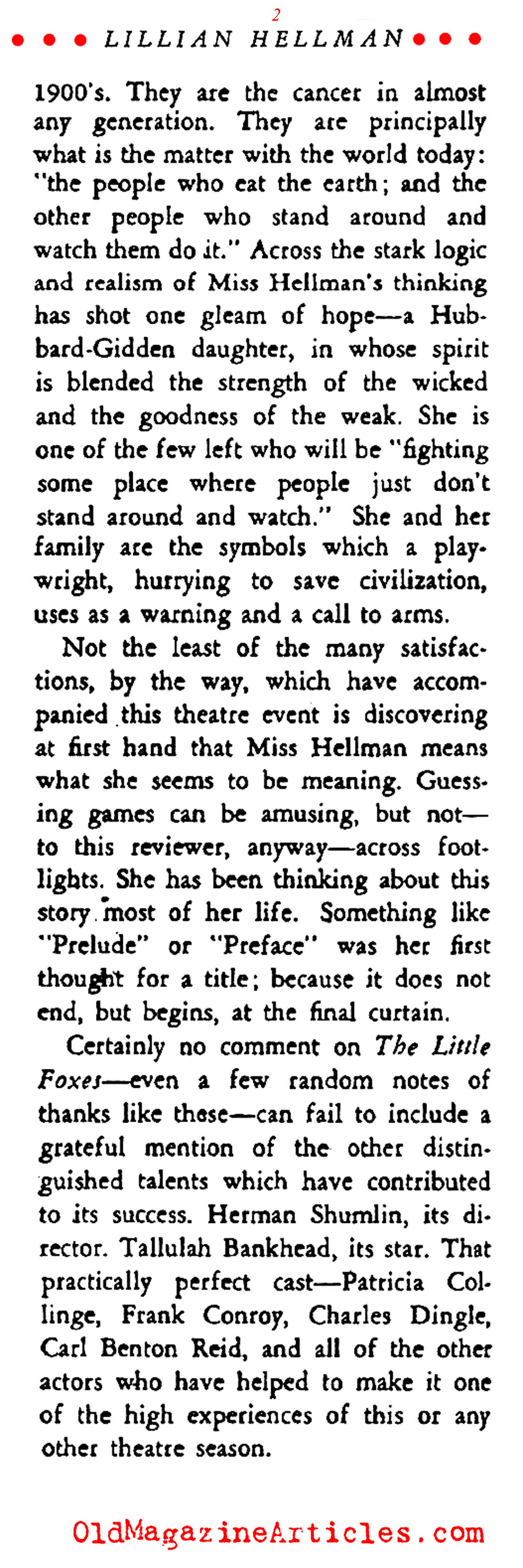 American Playwright Lillian Hellman (Stage Magazine, 1939)