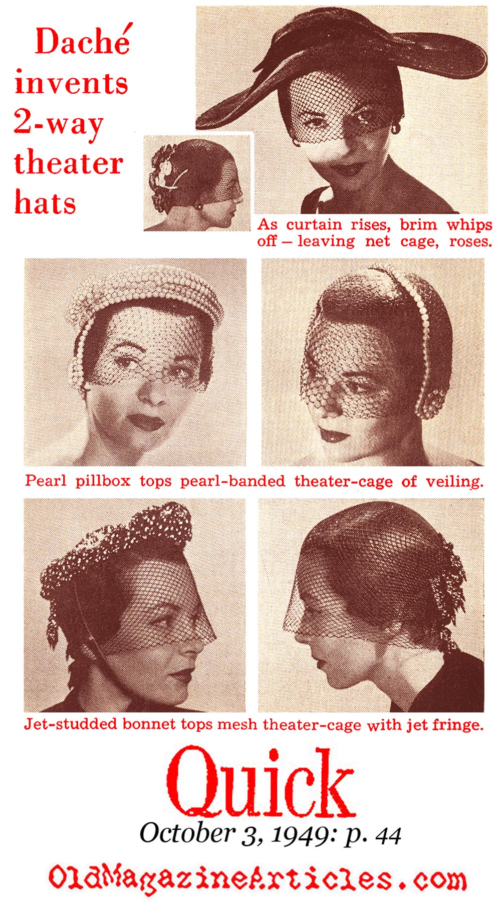 Theatre Hats by Lilly Daché (Quick Magazine, 1949)