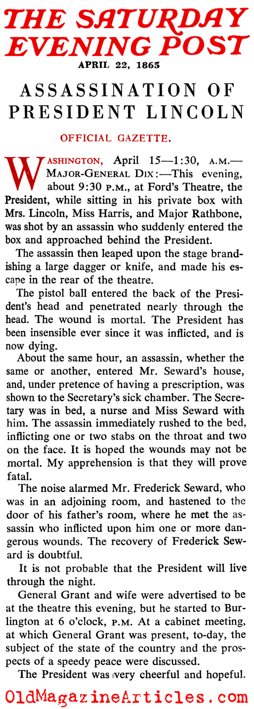 Snapshots of the Assassination (Saturday Evening Post, 1865)