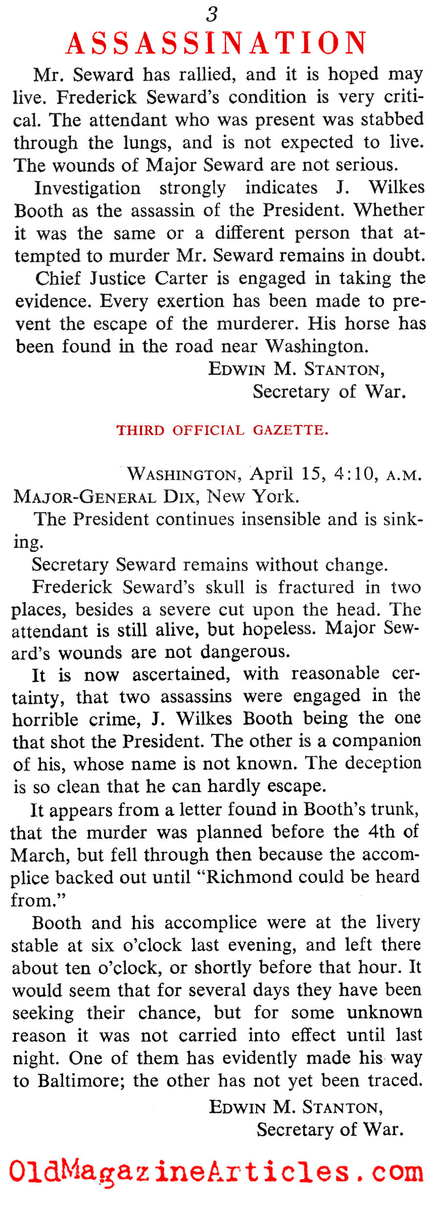 Snapshots of the Assassination (Saturday Evening Post, 1865)