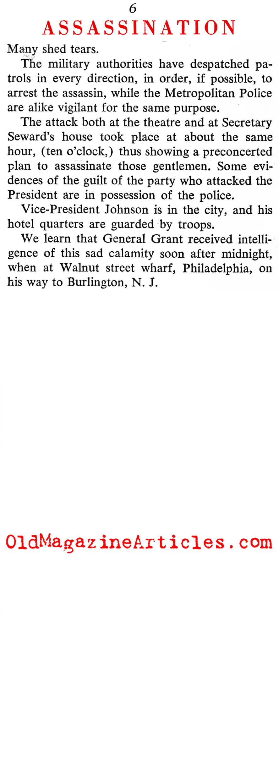 Snapshots of the Assassination (Saturday Evening Post, 1865)