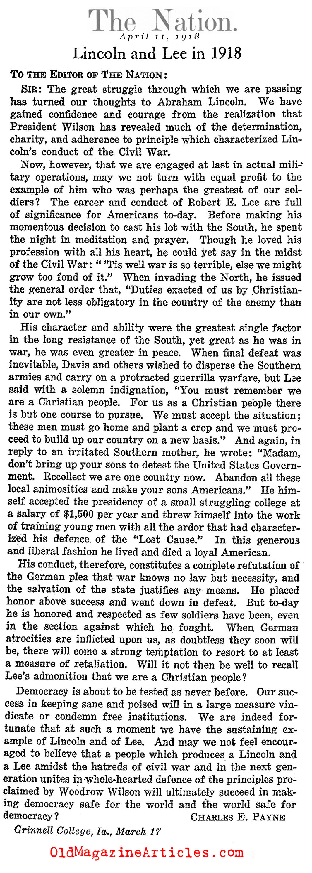 Lincoln and Lee in 1918 (The Nation, 1918)