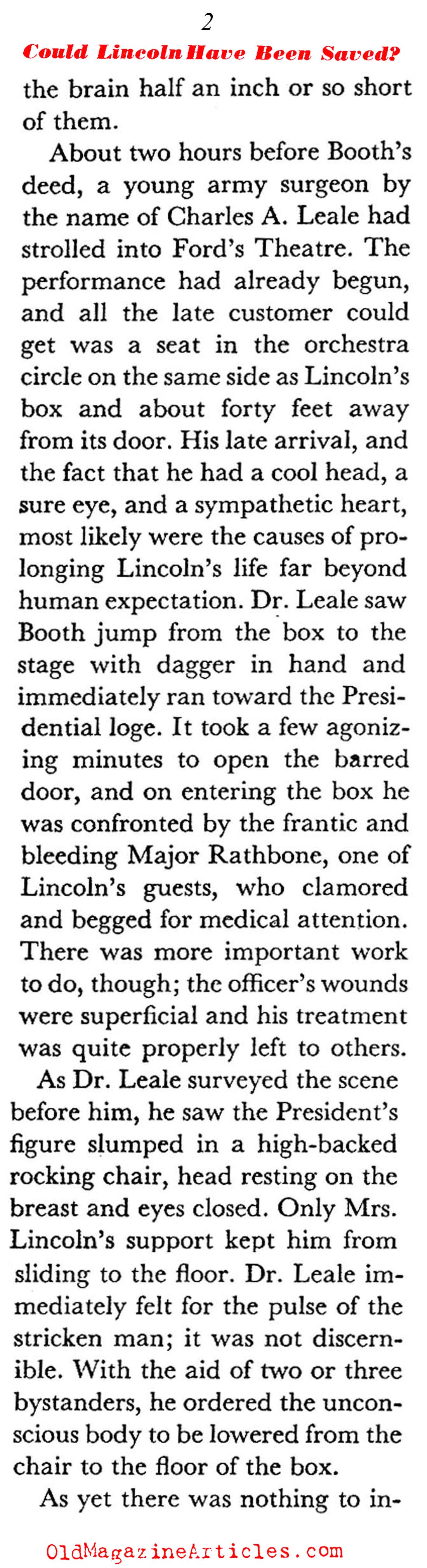 The Dying Lincoln: Could He Have Survived? (Coronet Magazine, 1941)