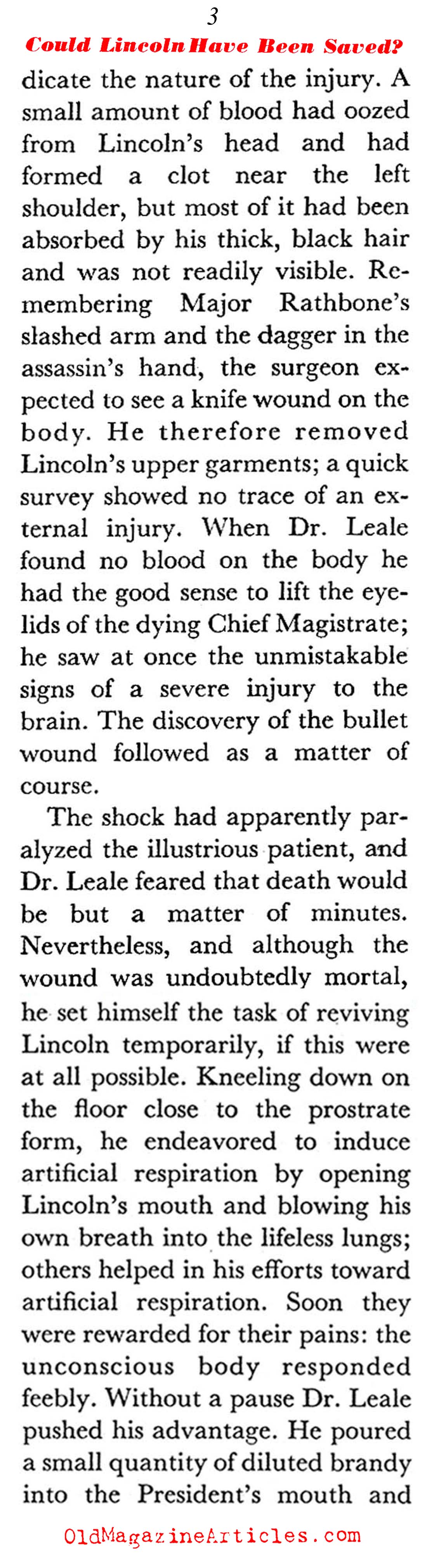 The Dying Lincoln: Could He Have Survived? (Coronet Magazine, 1941)