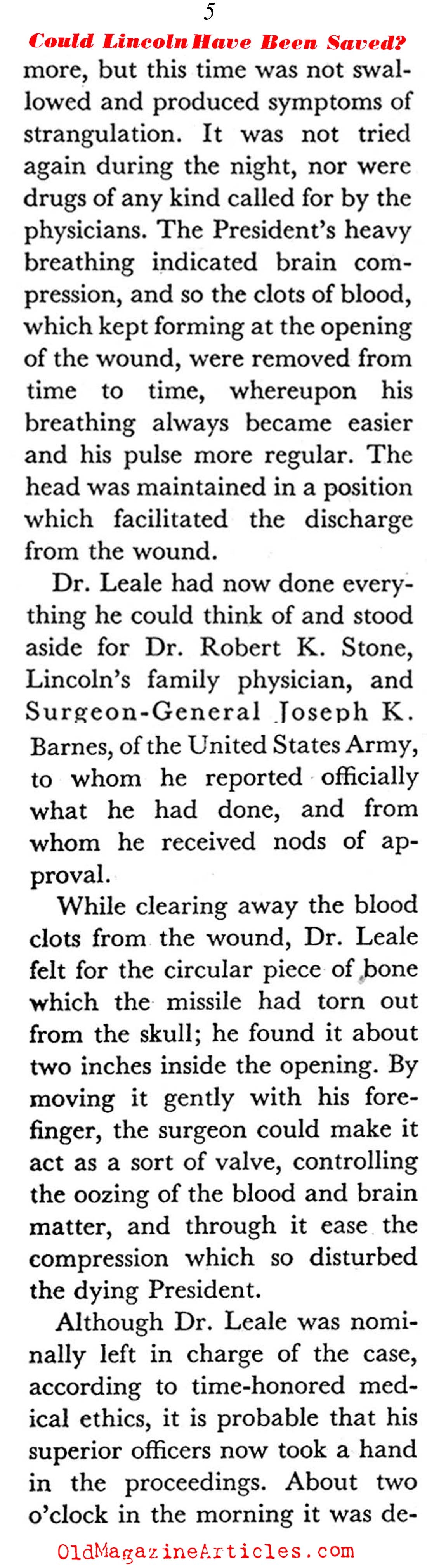 The Dying Lincoln: Could He Have Survived? (Coronet Magazine, 1941)