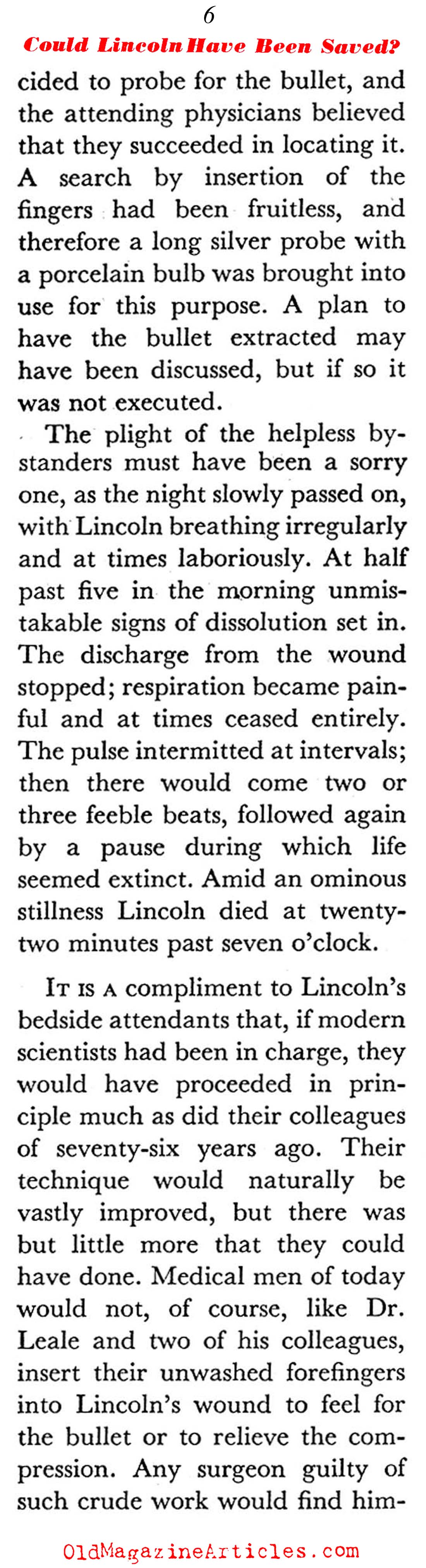 The Dying Lincoln: Could He Have Survived? (Coronet Magazine, 1941)