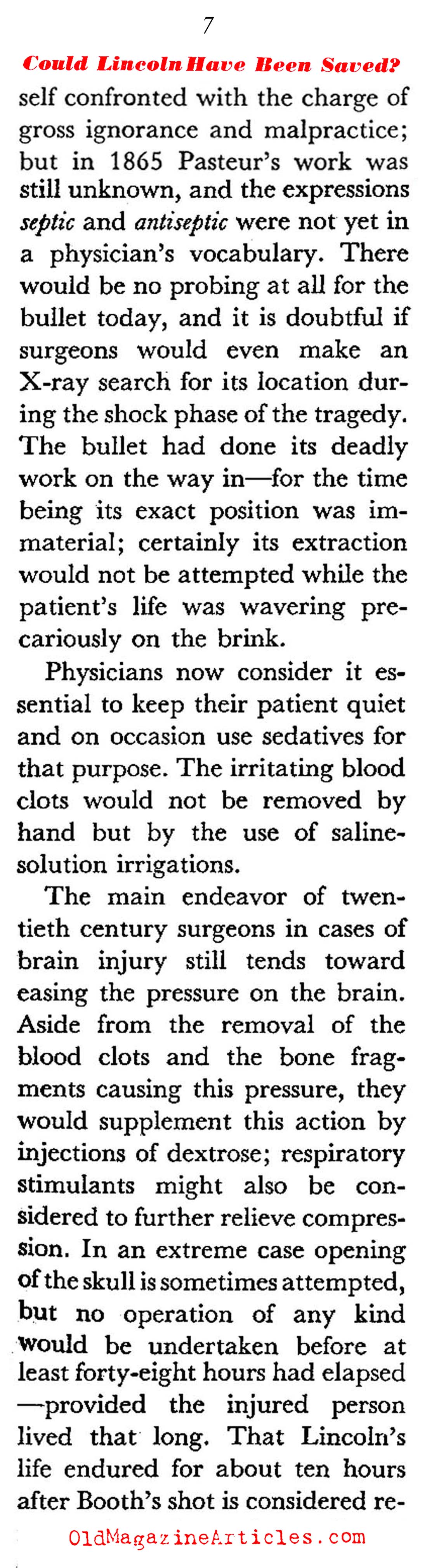 The Dying Lincoln: Could He Have Survived? (Coronet Magazine, 1941)