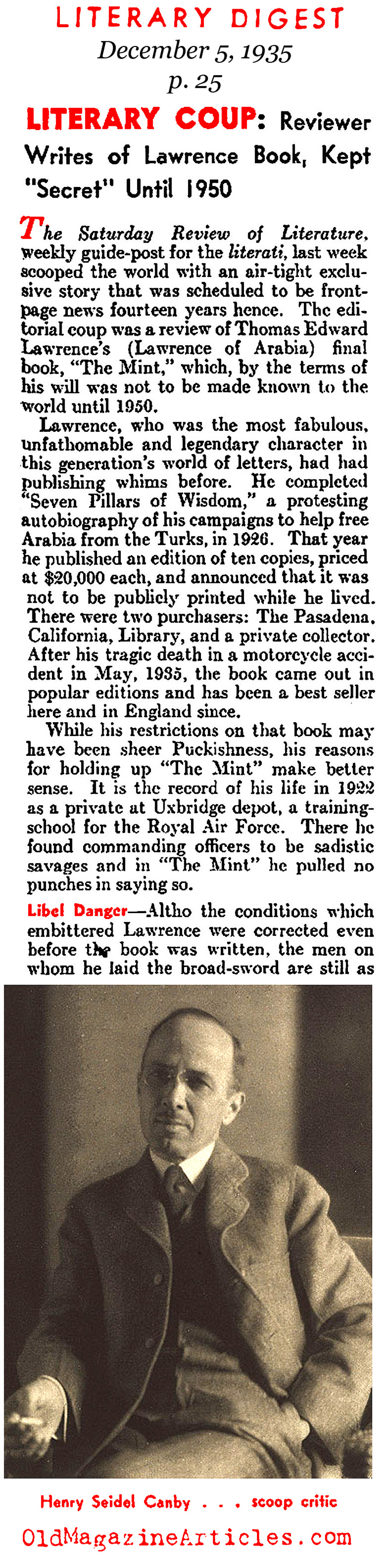 T.E. Lawrence and the Literary Coup of 1935 (Literary Digest, 1935)
