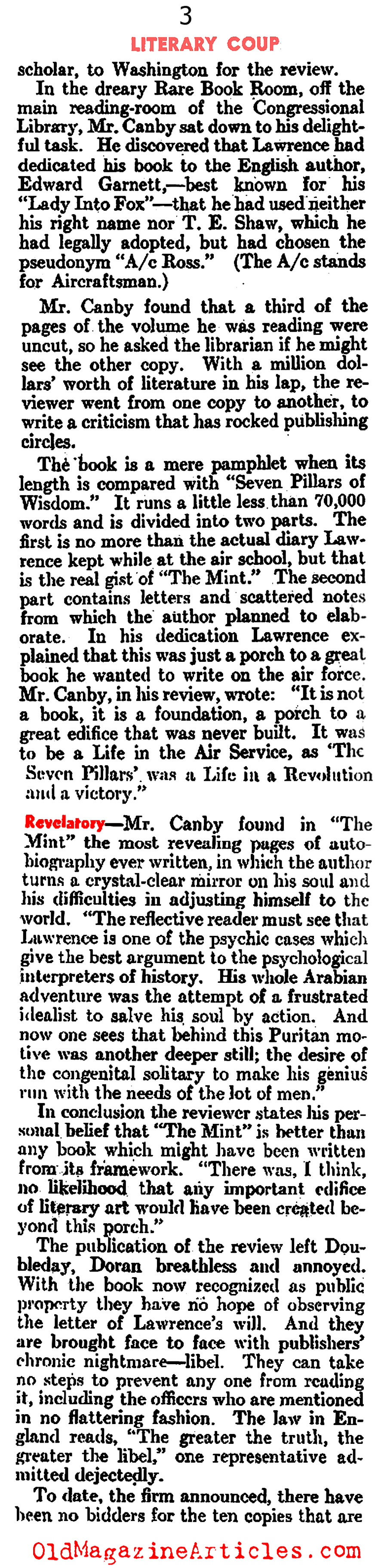 T.E. Lawrence and the Literary Coup of 1935 (Literary Digest, 1935)