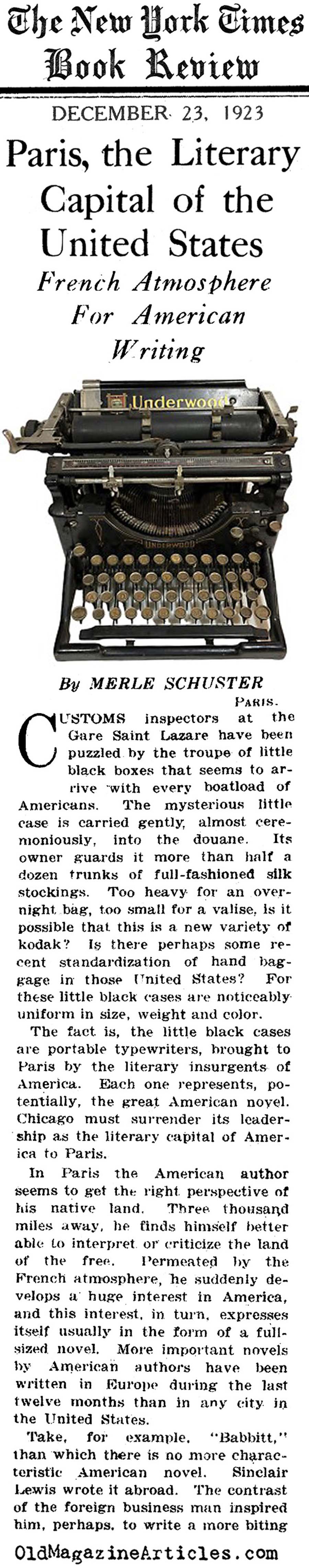 Paris: Literary Capital of America (NY Times Book Review, 1923)