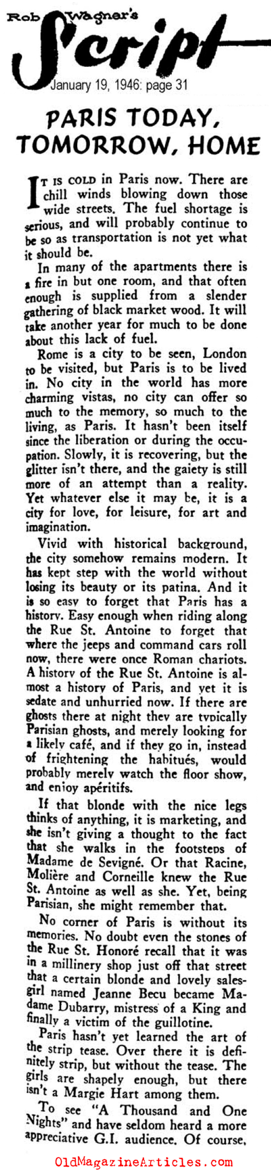 Louis L'Amour on Post-War Paris (Rob Wagner's Script Magazine, 1946)