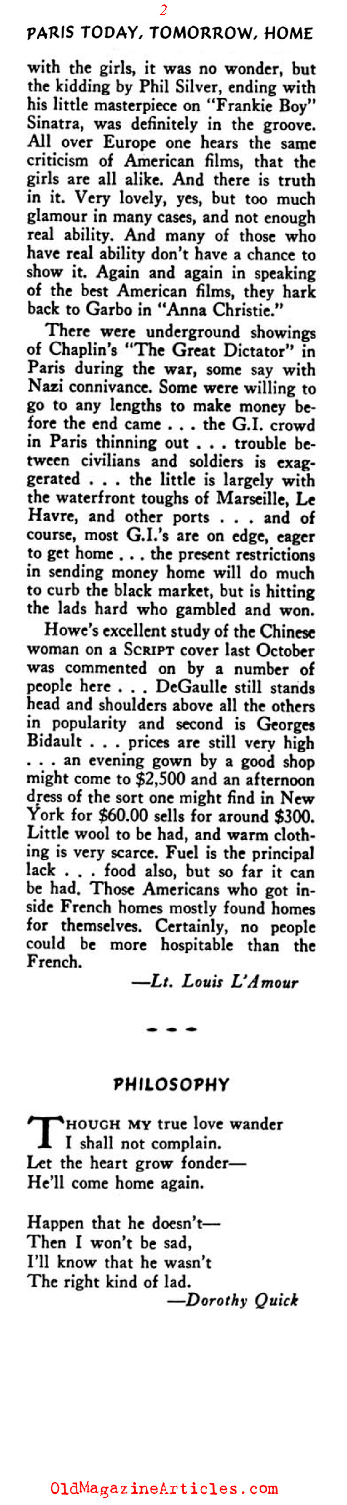 Louis L'Amour on Post-War Paris (Rob Wagner's Script Magazine, 1946)