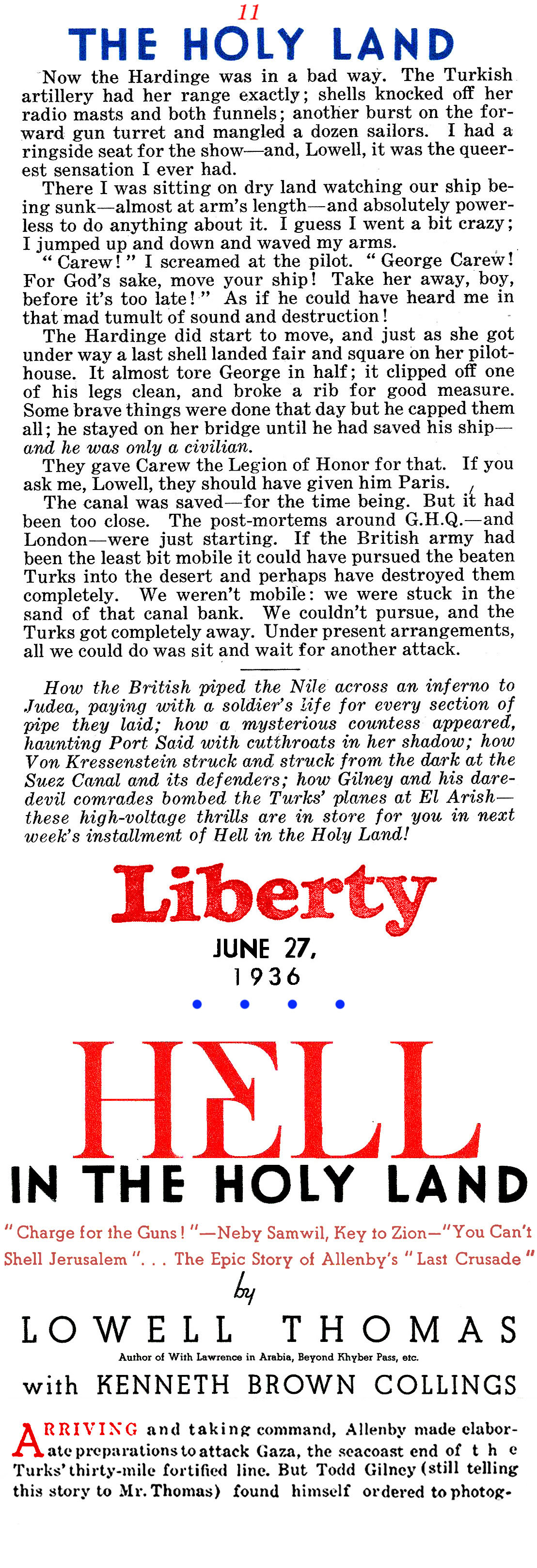 Sinai And Palestine: Allenby's Victory (Liberty Magazine, 1936)