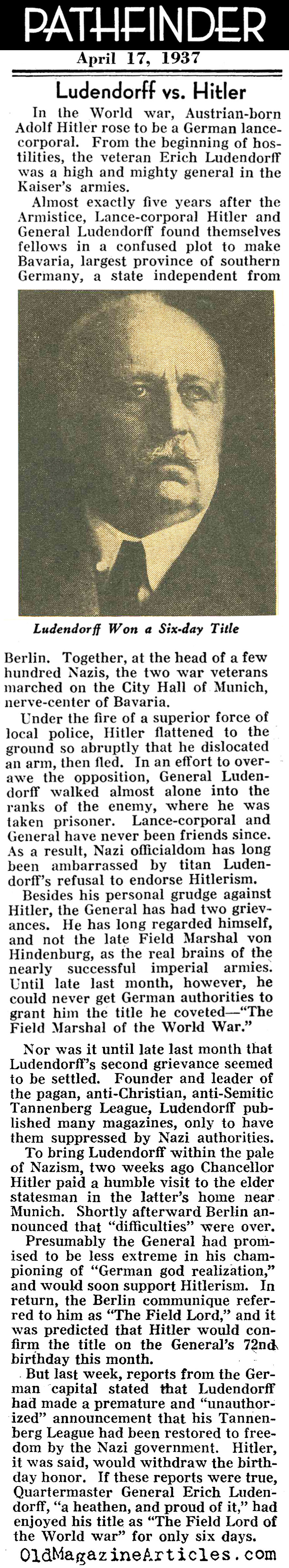 Ludendorff v. Hitler (Pathfinder Magazine, 1937 )
