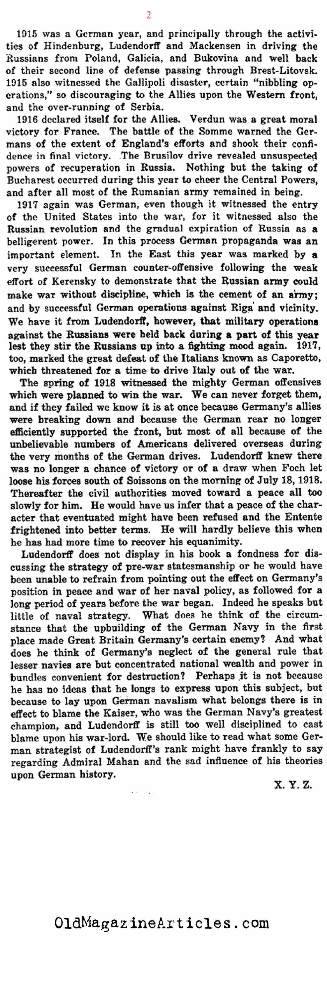 Ludendorff's Apology (The Nation, 1920)