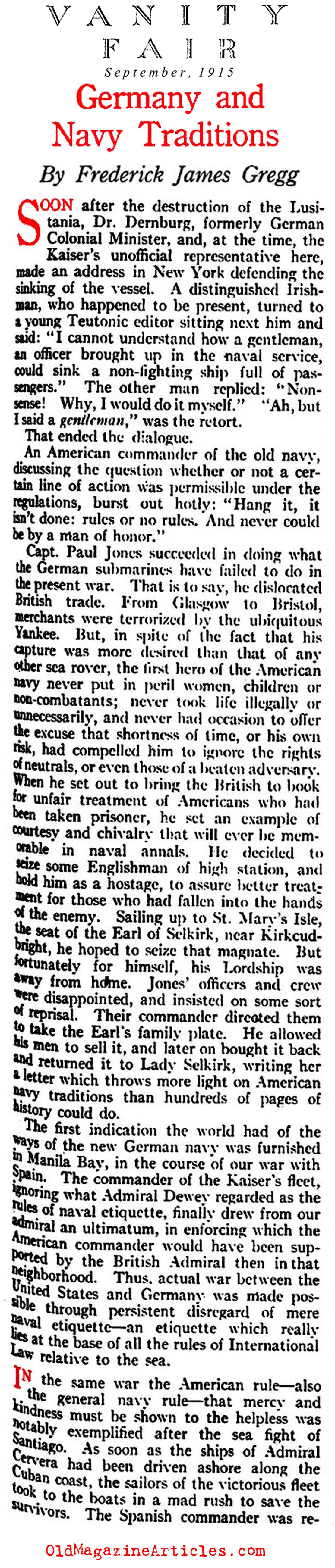 The <i>Lusitania</i> Attack and the Violation of Naval Traditions (Vanity Fair Magazine, 1915)