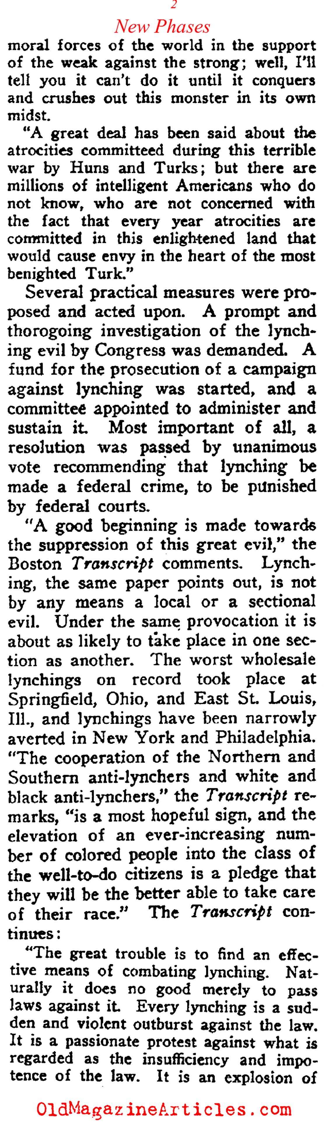 The Fight Against Lynching (Current Opinion, 1919)