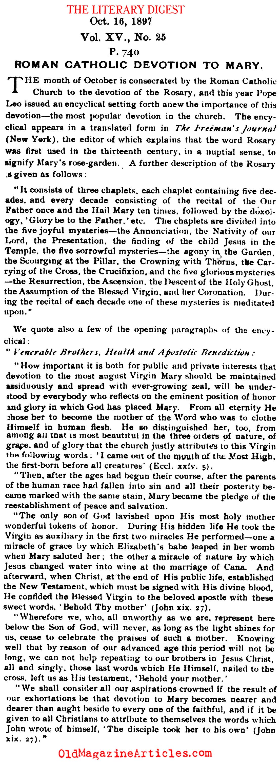 The Catholic Devotion to Mary (Literary Digest, 1897)
