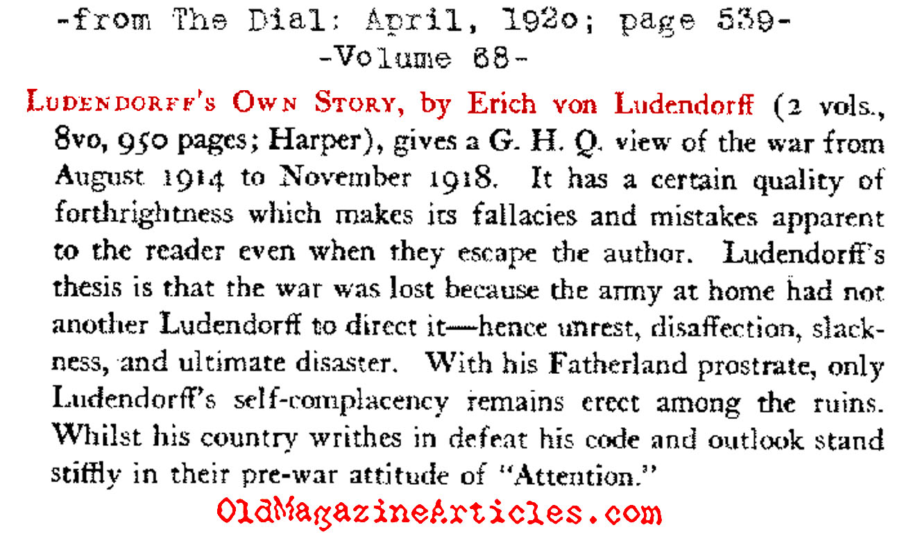 General Von Ludendorff Defends Himself  (The Dial Magazine, 1920)