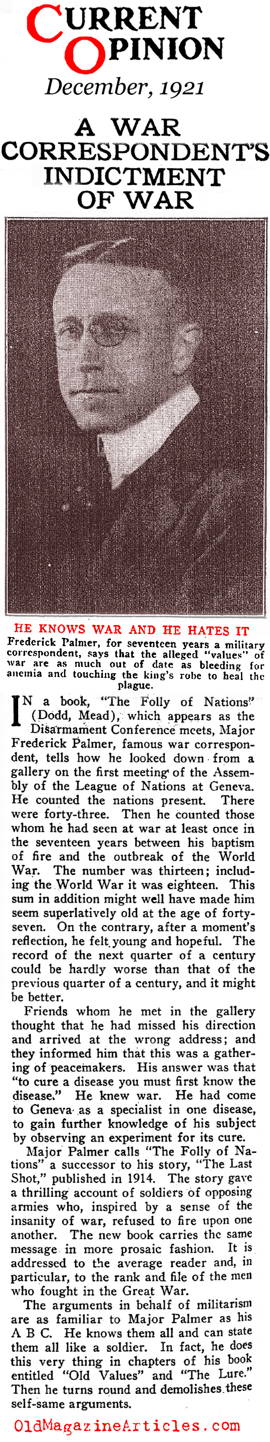  Another War Correspondent Remembers With Anger (Current Opinion, 1921)