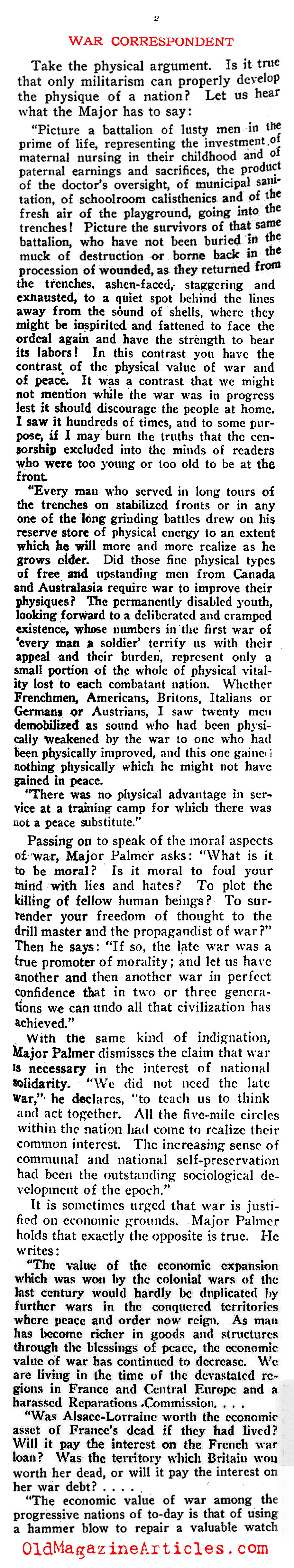  Another War Correspondent Remembers With Anger (Current Opinion, 1921)