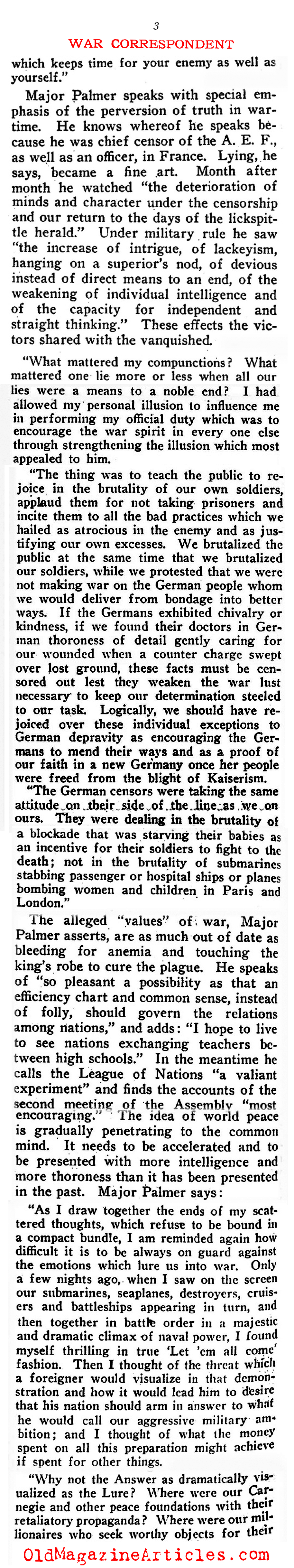  Another War Correspondent Remembers With Anger (Current Opinion, 1921)