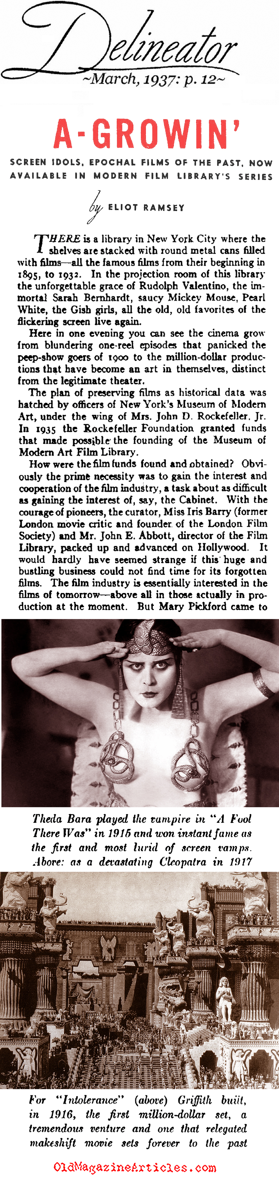 Silent Film Library Established (Delineator Magazine, 1937)