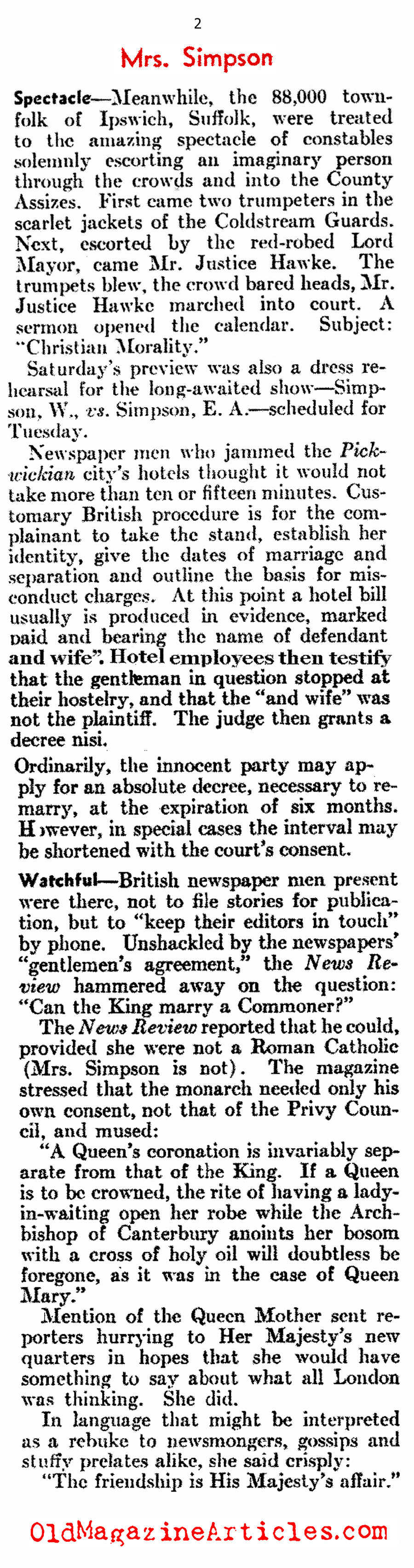 Can Mrs. Simpson Marry the King? (Literary Digest, 1936)