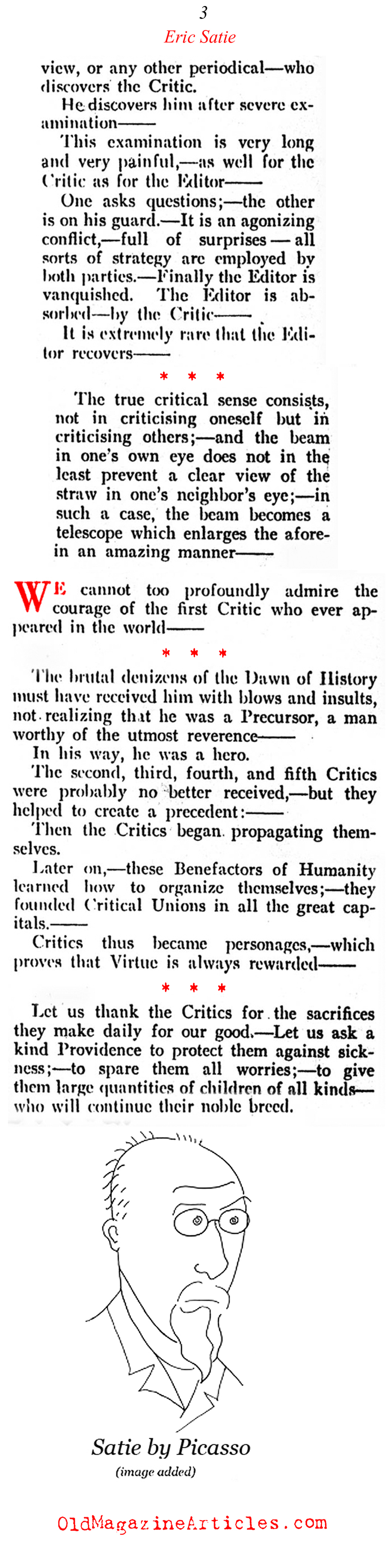 Eric Satie Goes After the Critics (Vanity Fair, 1921)