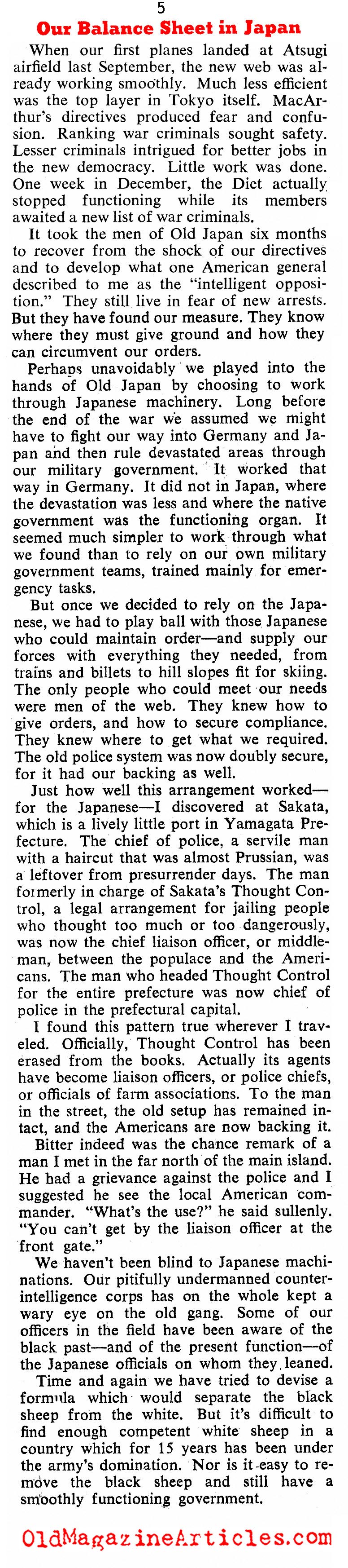 ''Our Balance Sheet In Japan'' (Collier's Magazine, 1946)