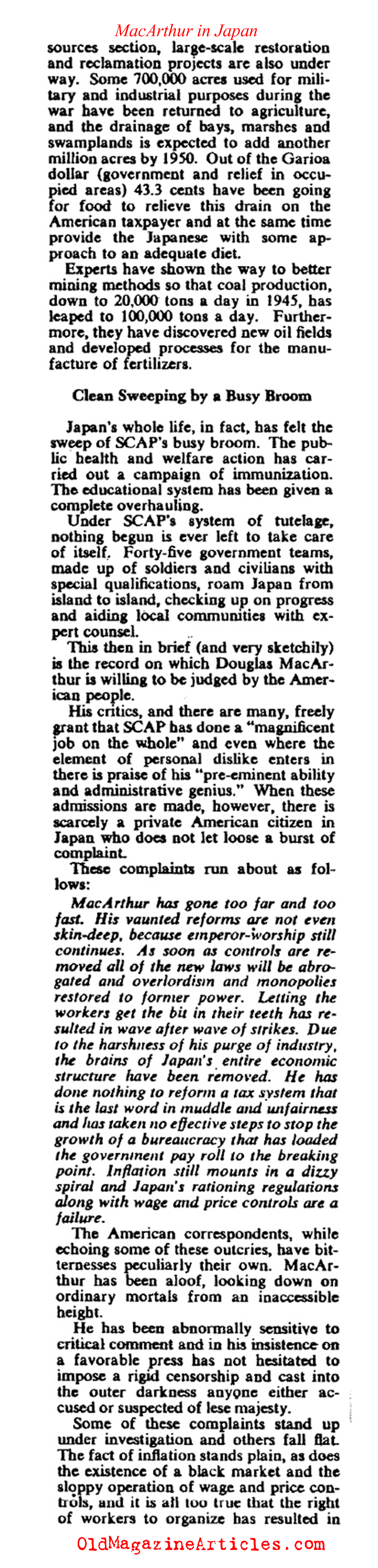 The Stewardship of General MacArthur (Collier's Magazine, 1948)