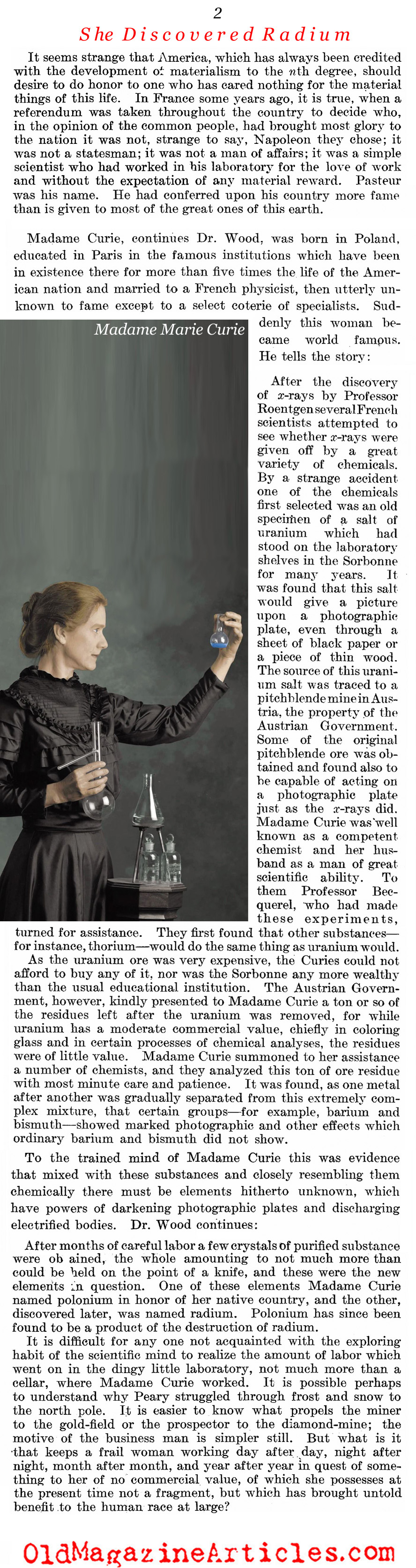 It All Began With Madame Curie (Literary Digest, 1921)