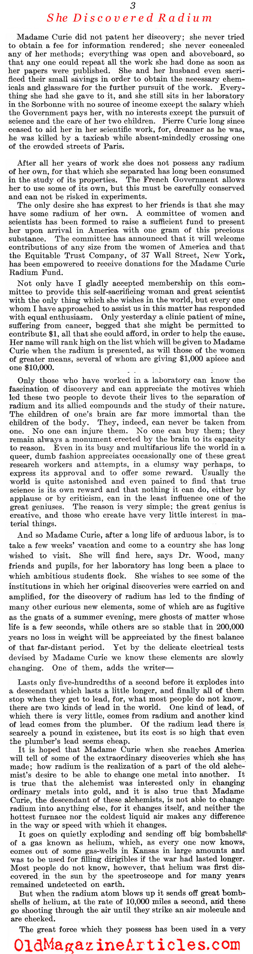 It All Began With Madame Curie (Literary Digest, 1921)