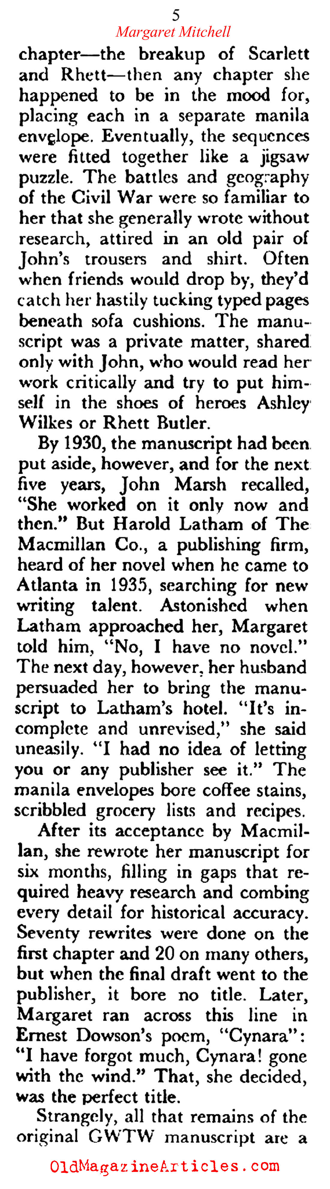 ''The Strange Story Behind GONE WITH THE WIND'' (Coronet Magazine, 1961)