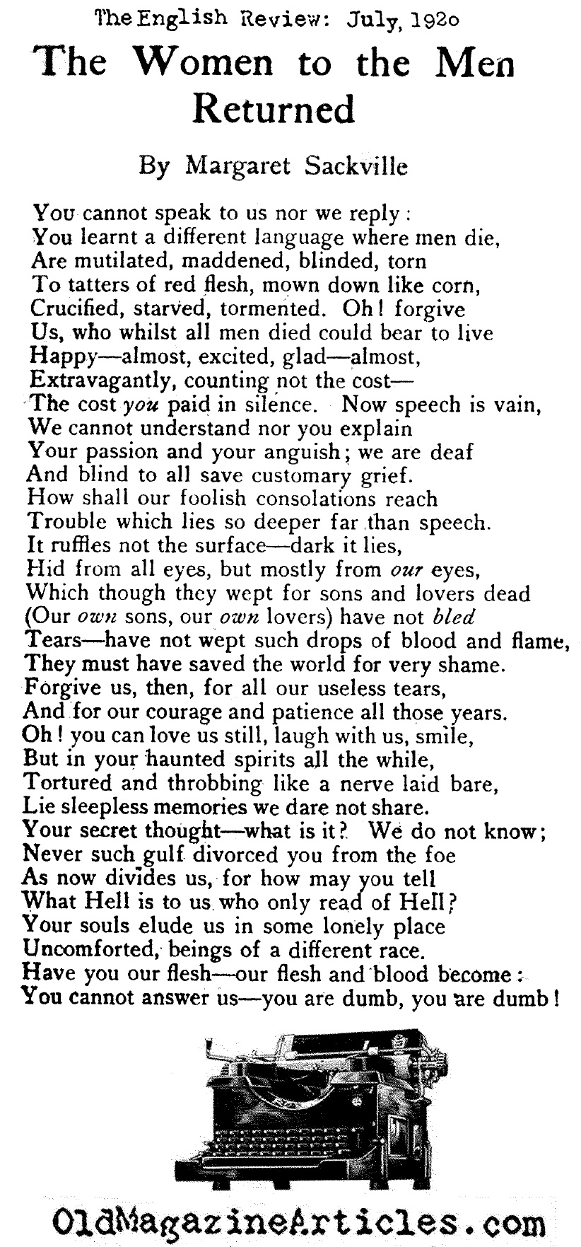 A W.W. I  Post-Traumatic Stress Disorder Poem (The English Review, 1920) 