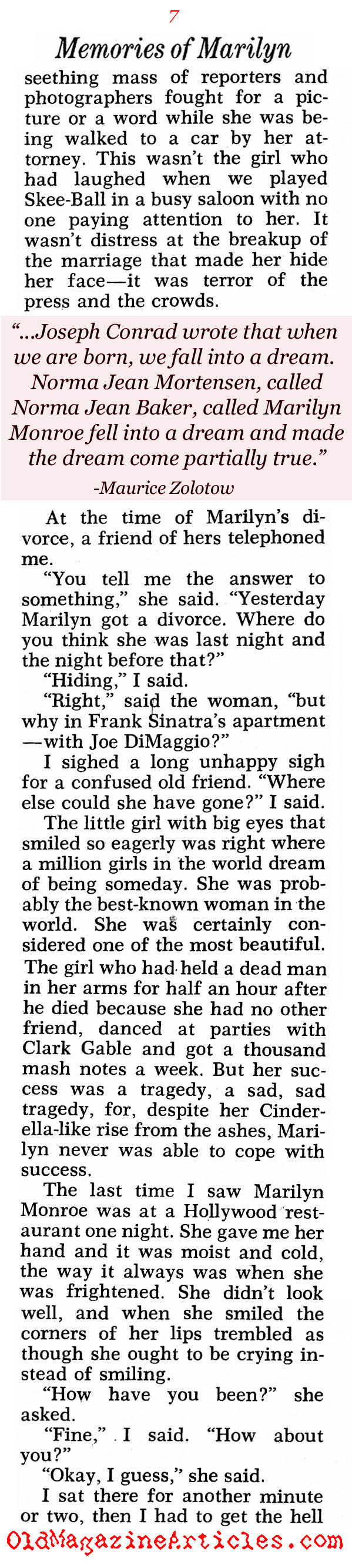 Warm Recollections of Marilyn (Pageant Magazine, 1971)