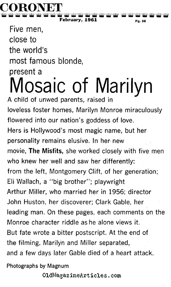 A Mosaic of Marilyn Monroe (Coronet Magazine, 1961)