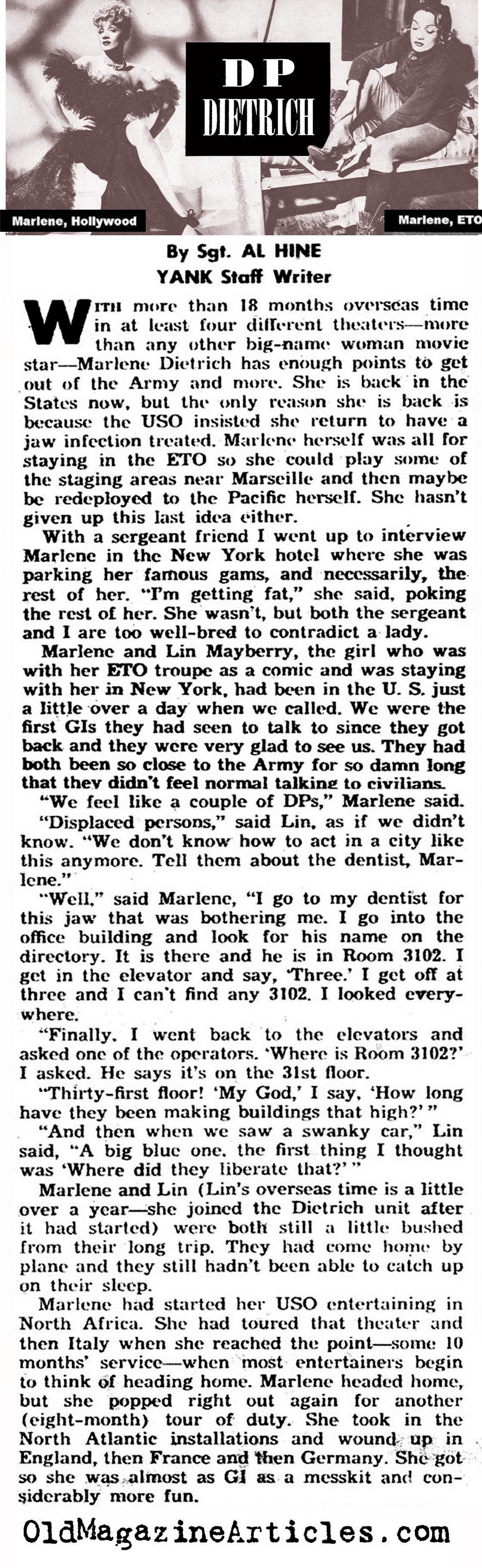 Marlene Dietrich Did Her Bit (Yank Magazine, 1945)