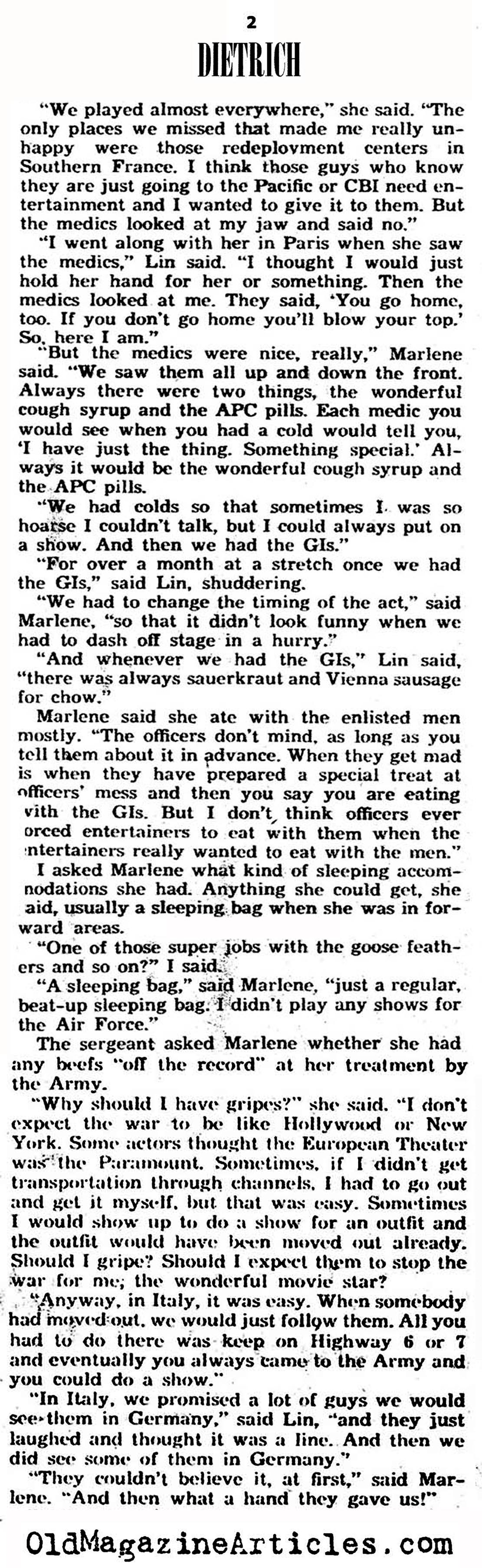 Marlene Dietrich Did Her Bit (Yank Magazine, 1945)