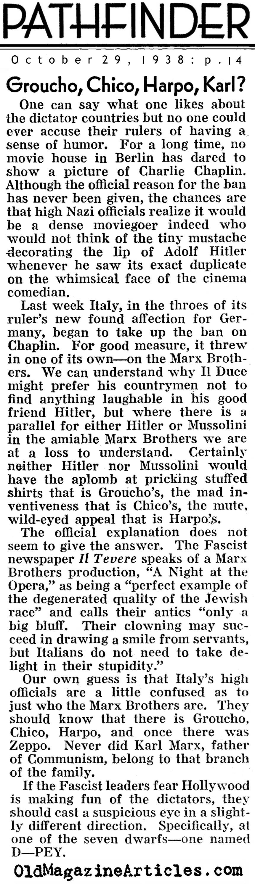 Mussolini - Irked By The Marx Brothers (Pathfinder Magazine, 1938)